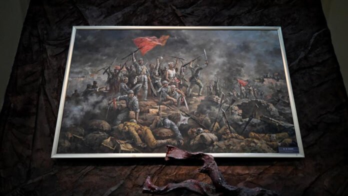 An oil painting displayed at the memorial hall commemorating the Hundred-Regiment Campaign in Yangquan, north China's Shanxi Province, July 7, 2025. /Xinhua