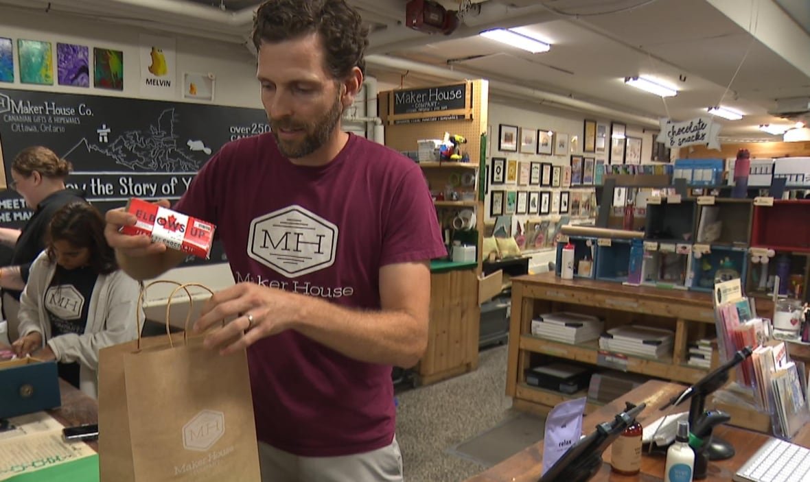 Gareth Davies, owner of Maker House in Ottawa, showcasing Canadian products