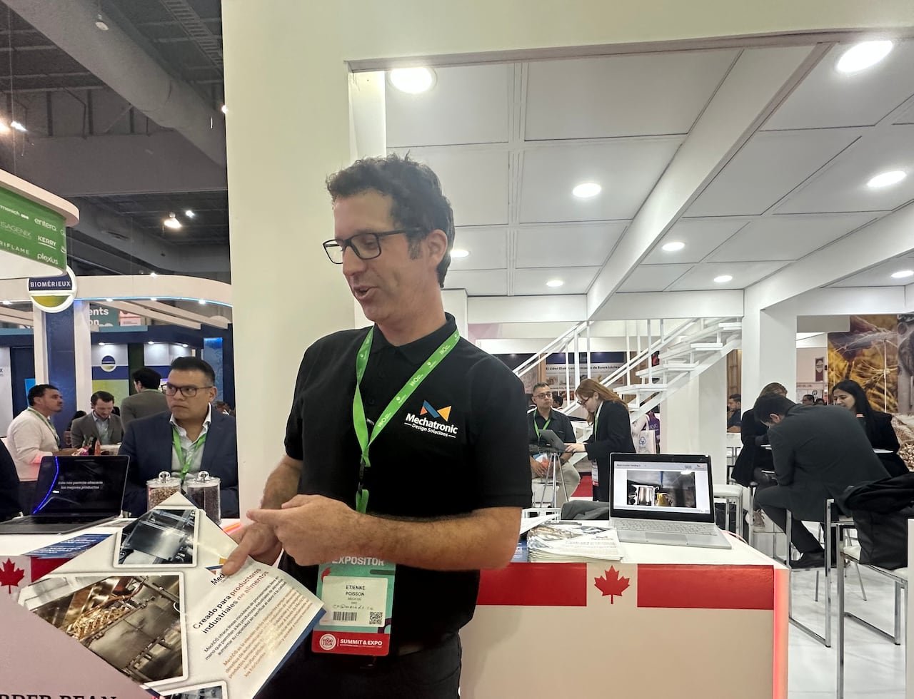 A businessman presenting at the Food Tech Summit and Expo 2025 in Mexico City.