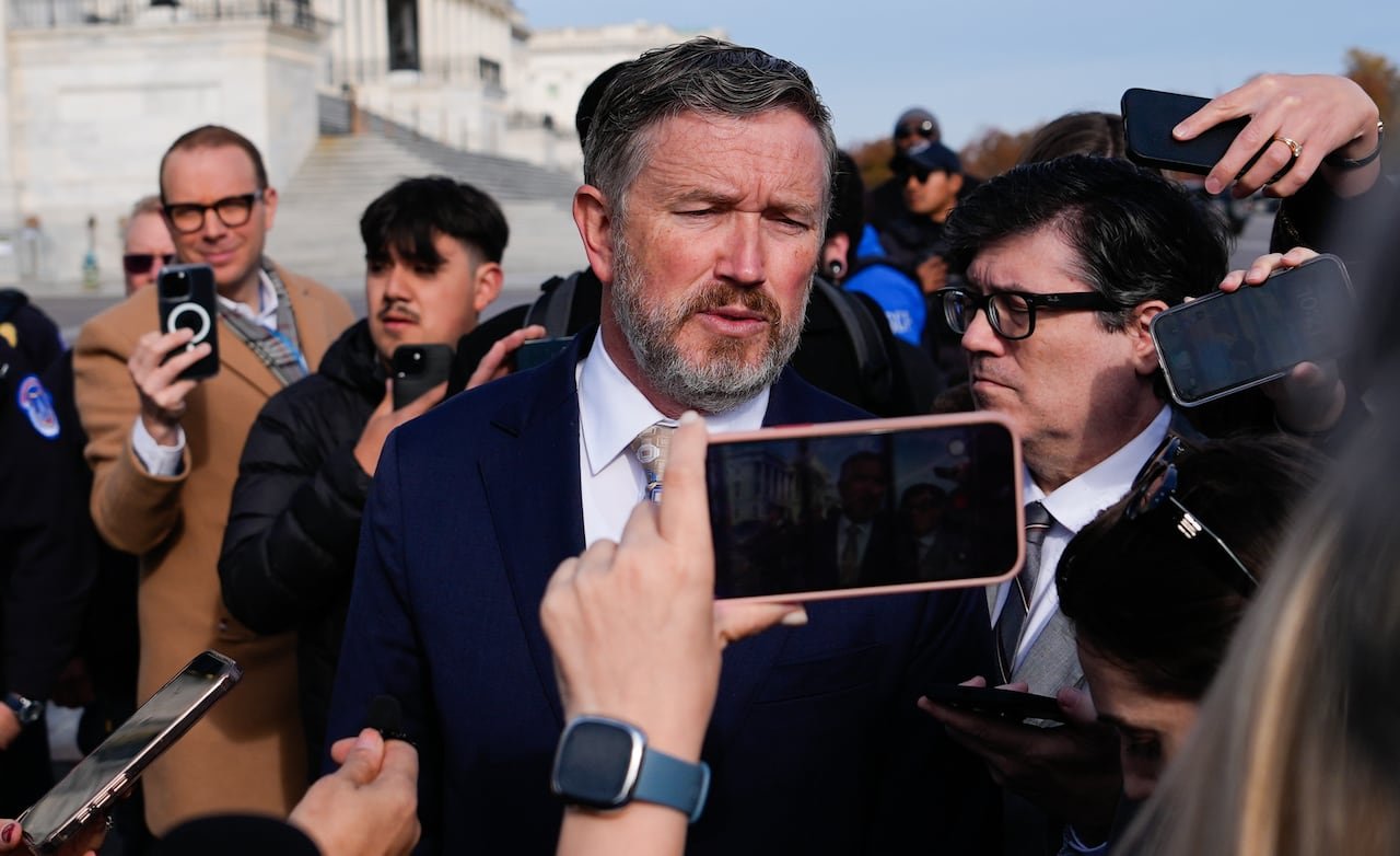 default-458 Thomas Massie addressing reporters outside the U.S. Capitol building.
